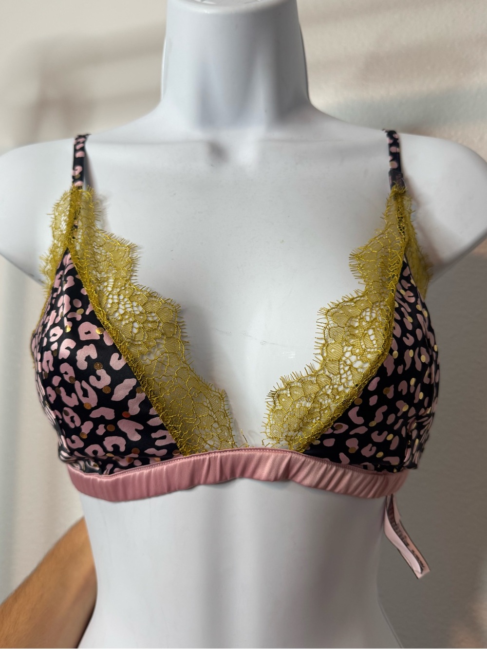 Victoria Secret Pink Leopard Lace-Trim Bralette with Yellow Lace